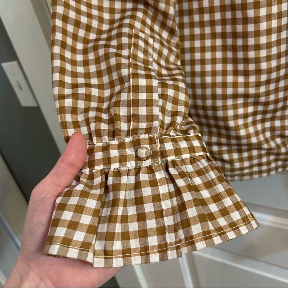 Elizabeth Wilson Designs Katherine Ruffle Blouse Chocolate Gingham Fall 3X XXXL - Picture 4 of 6